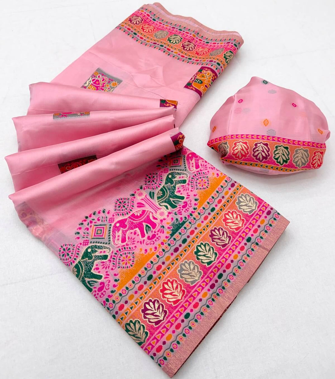 Palimpsest Pink Pashmina Silk Saree With Lagniappe Blouse Piece