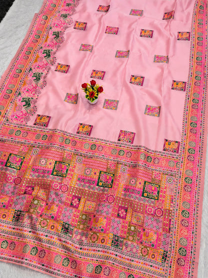 Palimpsest Pink Pashmina Silk Saree With Lagniappe Blouse Piece