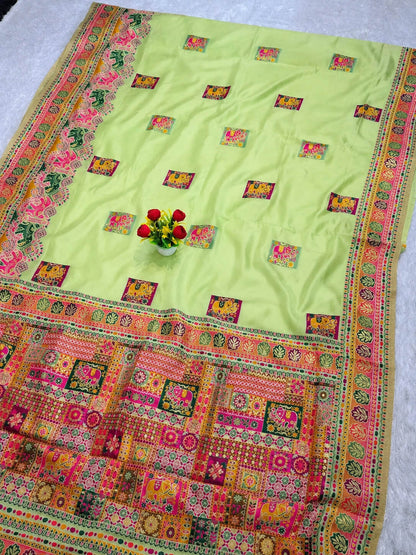 Hypnotic Pista Pashmina Silk Saree With Classy Blouse Piece