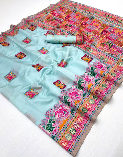 Enticing Sky Pashmina Silk Saree With Allure Blouse Piece