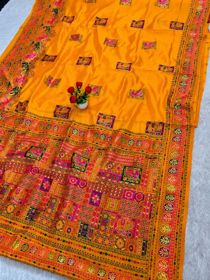 Confounding Yellow Pashmina Silk Saree With Prettiest Blouse Piece