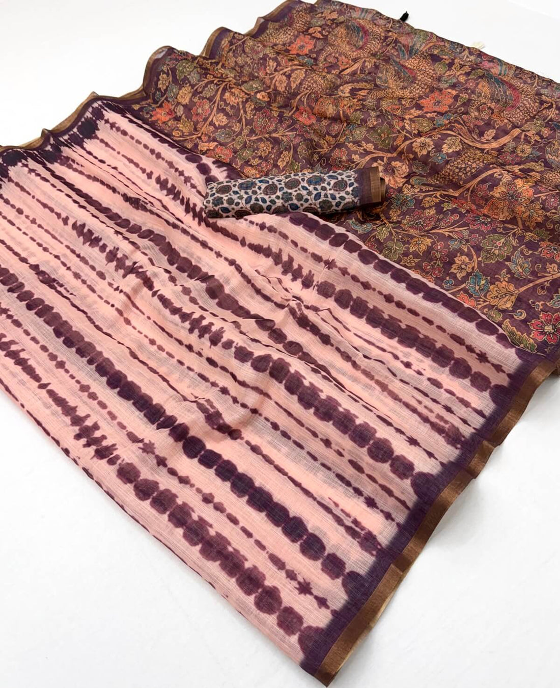 Blissful Pink Printed Cotton Silk Saree With Allure Blouse Piece