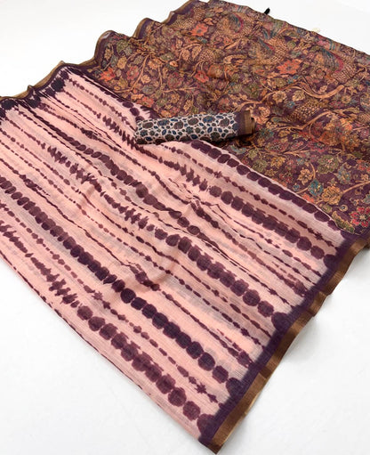 Blissful Pink Printed Cotton Silk Saree With Allure Blouse Piece