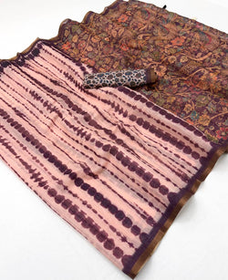 Blissful Pink Printed Cotton Silk Saree With Allure Blouse Piece