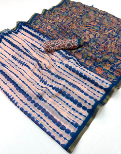 Tantalizing Baby Pink Printed Cotton Silk Saree With Whimsical Blouse Piece