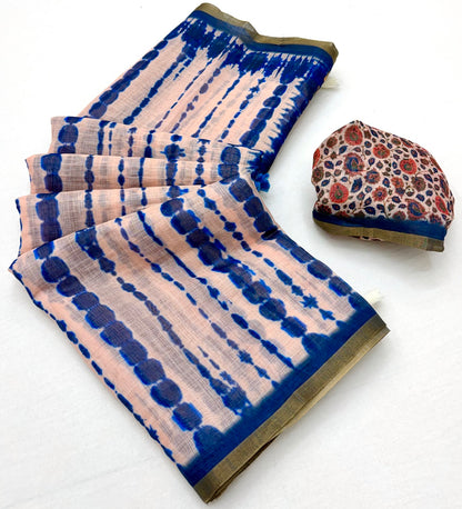 Tantalizing Baby Pink Printed Cotton Silk Saree With Whimsical Blouse Piece
