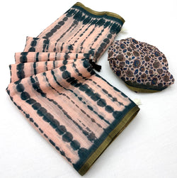 Pretty Peach Printed Cotton Silk Saree With Divine Blouse Piece