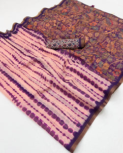 Extraordinary Peach Printed Cotton Silk Saree With Innovative Blouse Piece