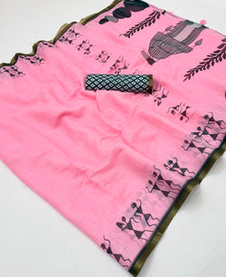 Dulcet Pink Printed Cotton Silk Saree With Dissemble Blouse Piece