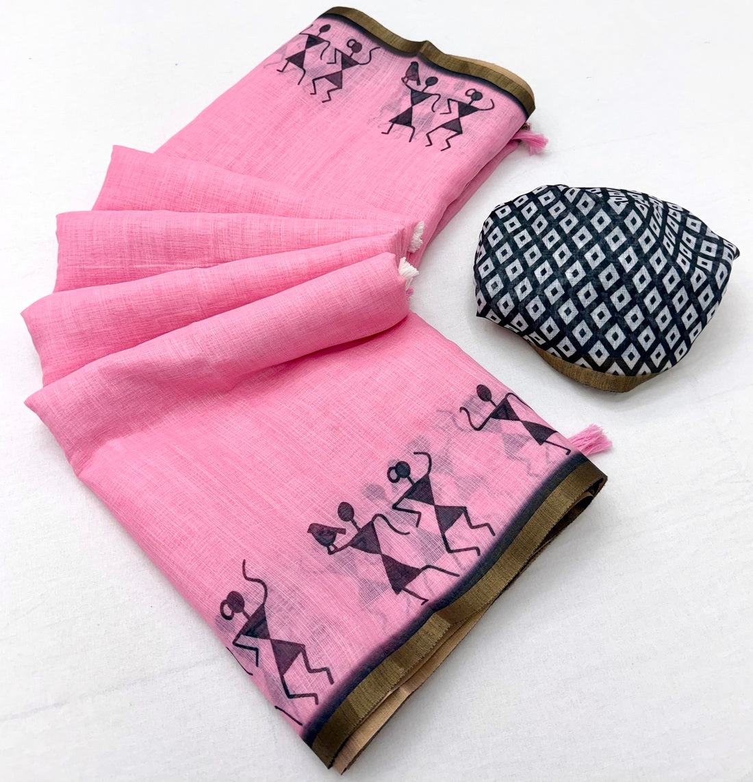 Dulcet Pink Printed Cotton Silk Saree With Dissemble Blouse Piece