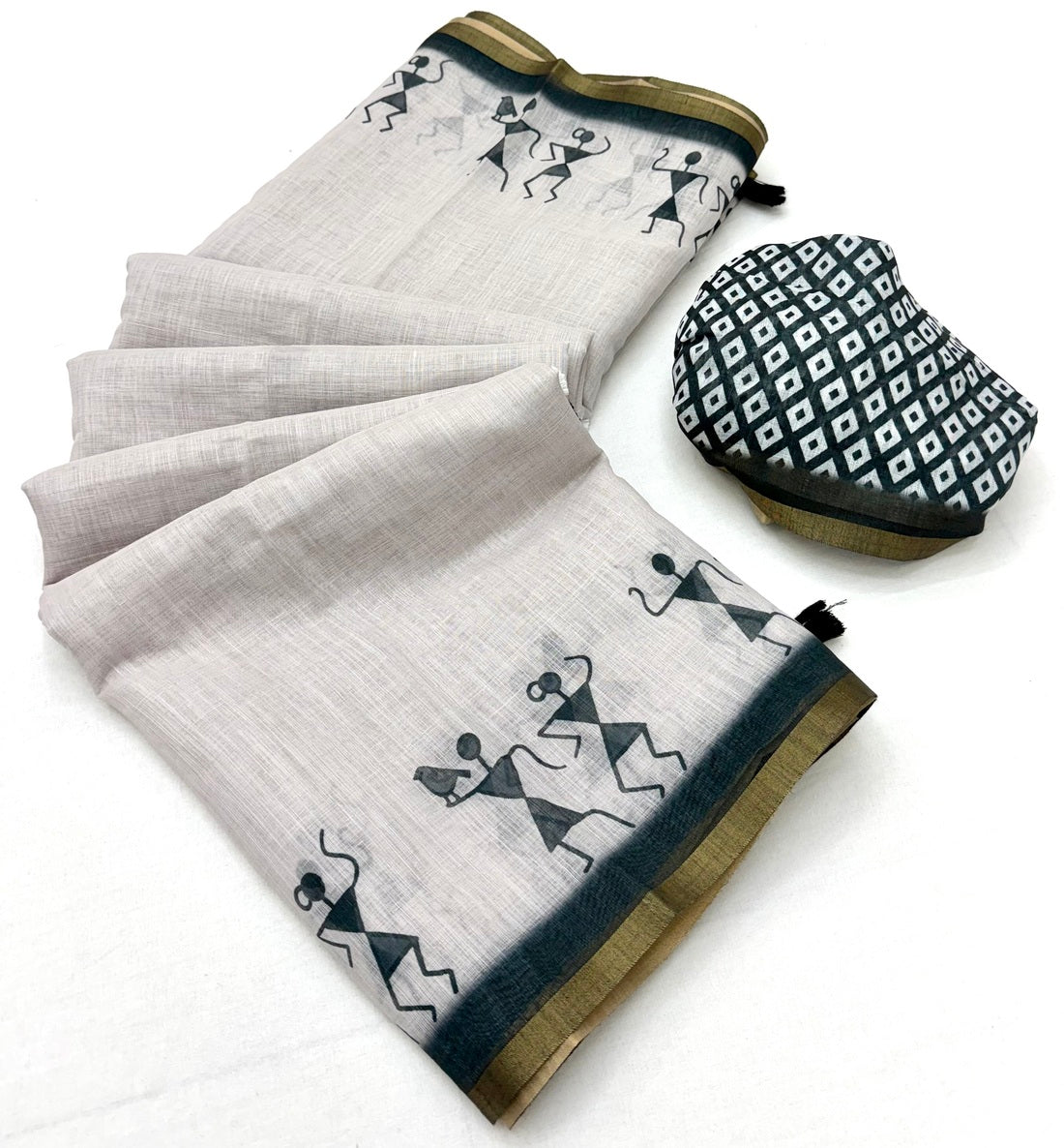 Pleasant Off White Printed Cotton Silk Saree With Jazzy Blouse Piece