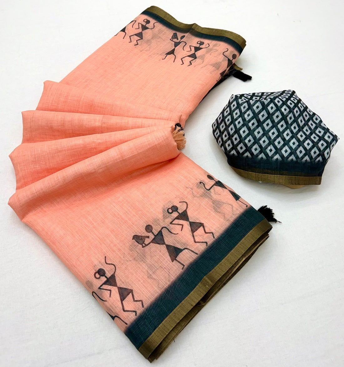 Rhapsody Peach Printed Cotton Silk Saree With Classic Blouse Piece