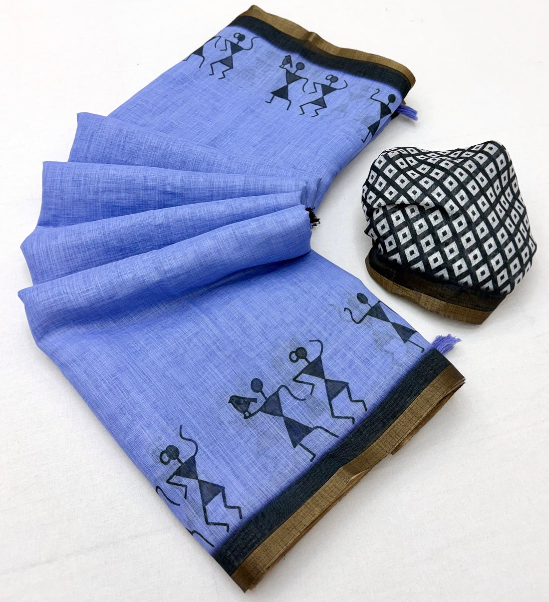 Dalliance Blue Printed Cotton Silk Saree With Intricate Blouse Piece