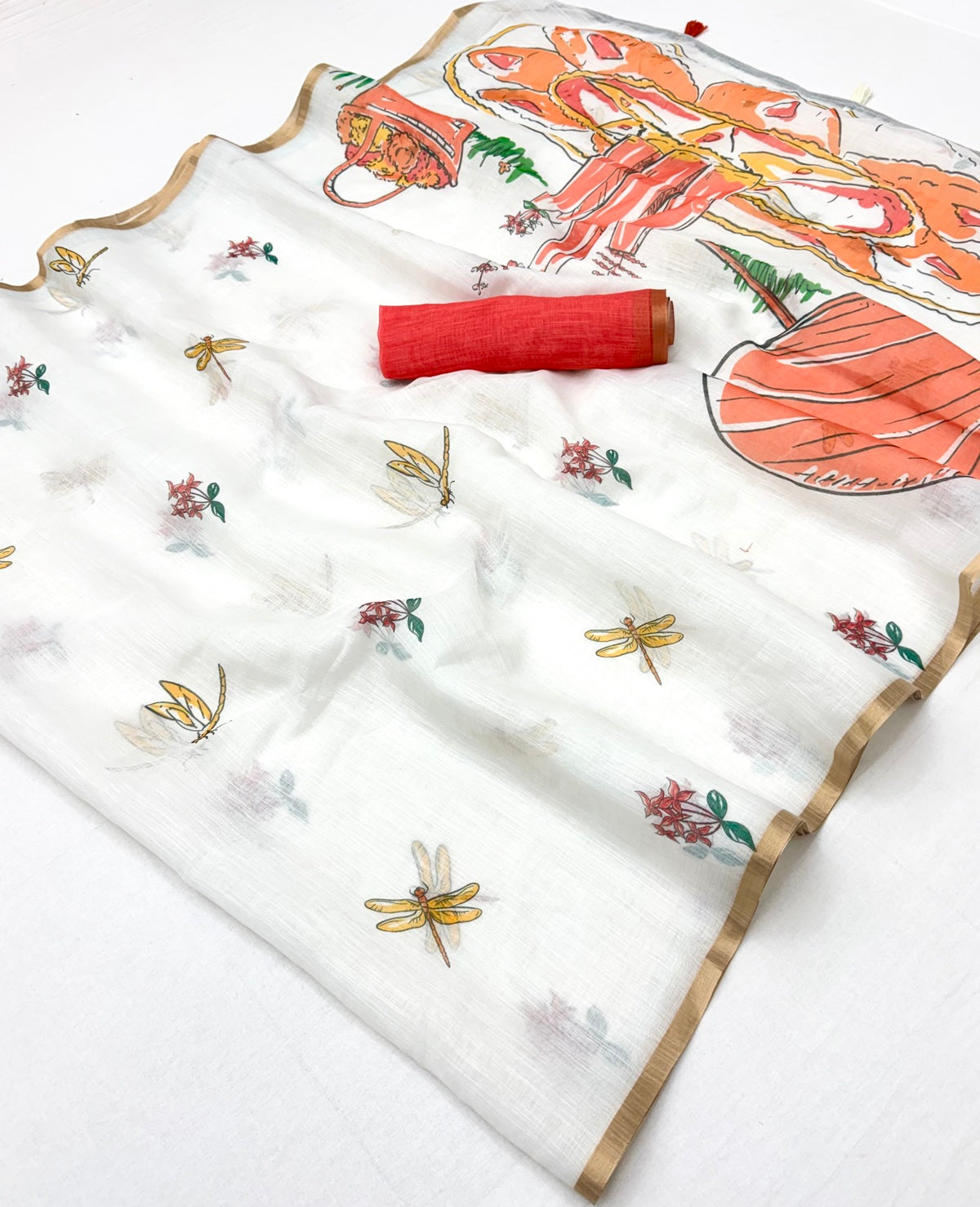 Smart Off White Printed Cotton Silk Saree With Adorning Blouse Piece