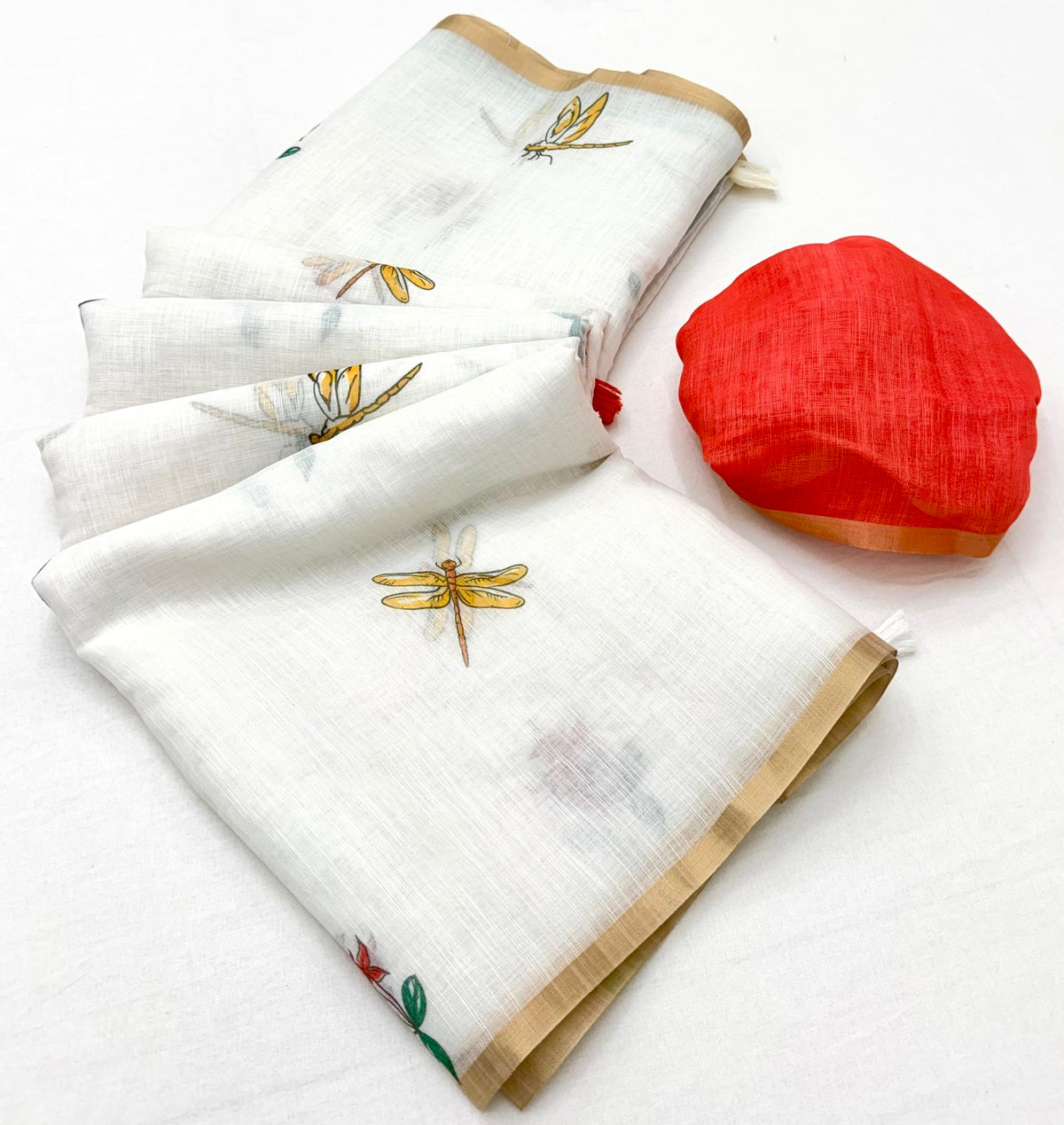 Smart Off White Printed Cotton Silk Saree With Adorning Blouse Piece