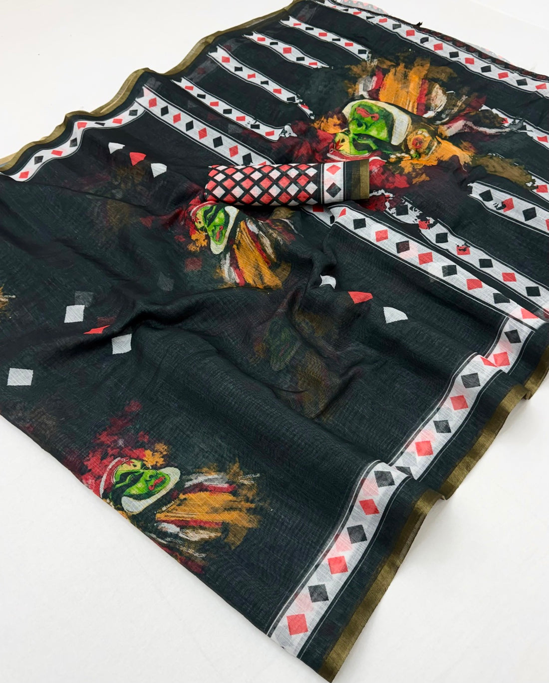 Lagniappe Black Printed Cotton Silk Saree With Scintilla Blouse Piece
