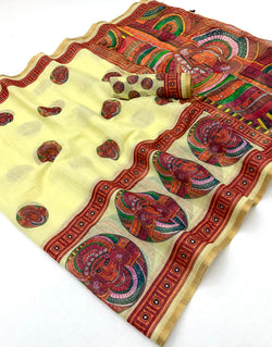 Magnetic Lemon Printed Cotton Silk Saree With Ideal Blouse Piece