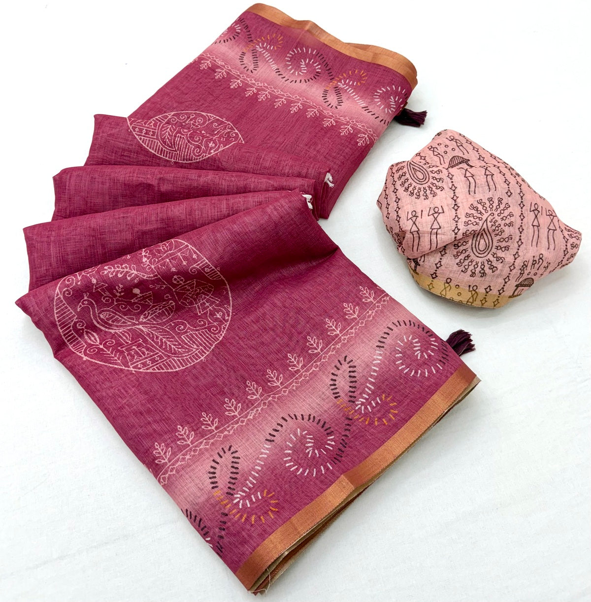 Resonant Dark Pink Printed Cotton Silk Saree With Refreshing Blouse Piece