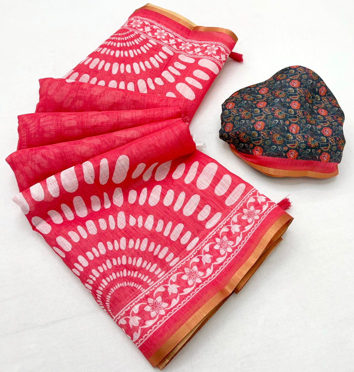 Gorgeous Dark Pink Printed Cotton Silk Saree With Luxuriant Blouse Piece
