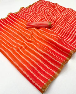 Blissful Orange and Red Printed Cotton Silk Saree With Lustrous Blouse Piece
