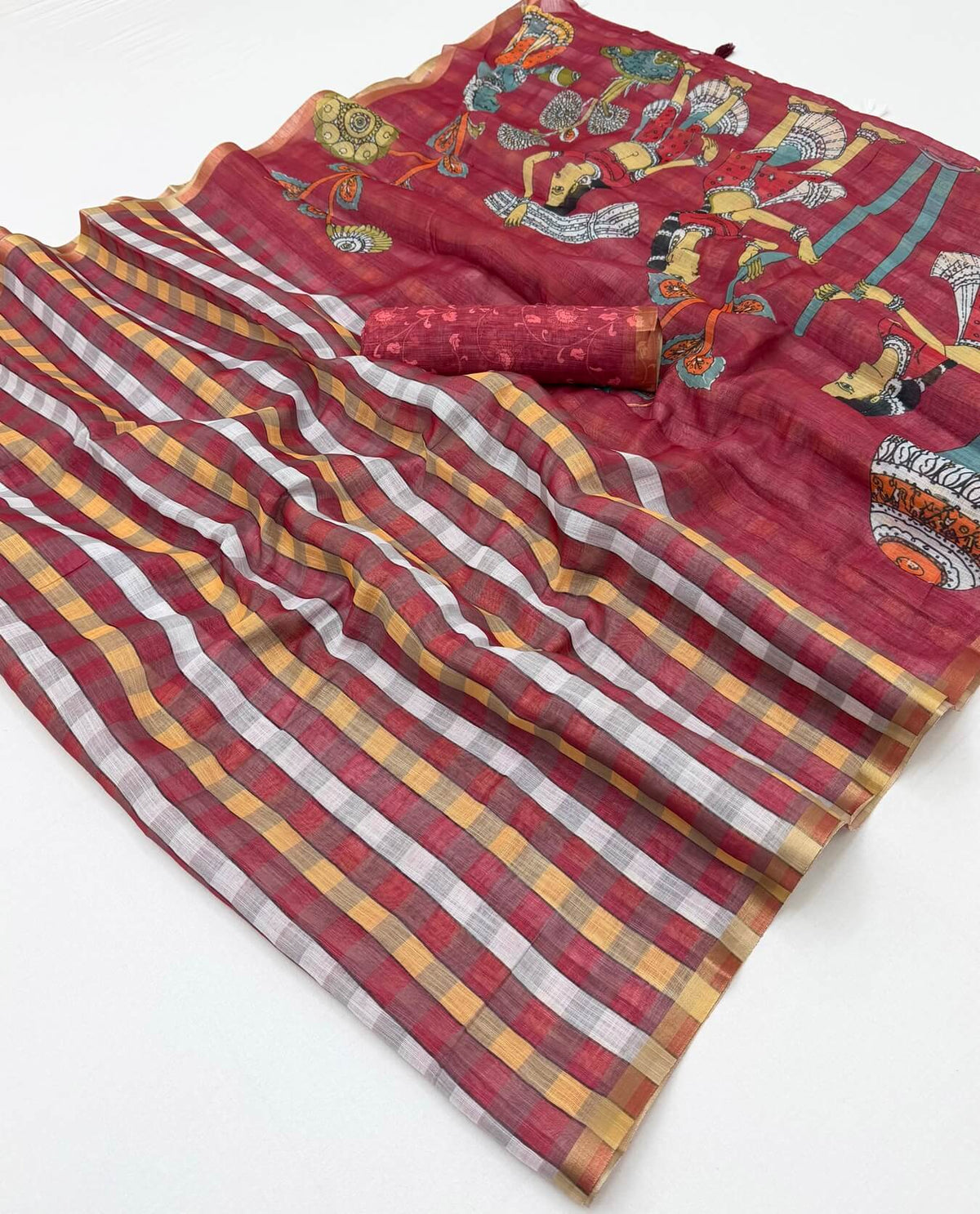 Opulent Wine Printed Cotton Silk Saree With Redolent Blouse Piece