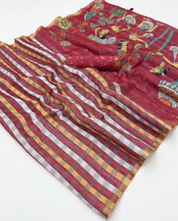 Opulent Wine Printed Cotton Silk Saree With Redolent Blouse Piece