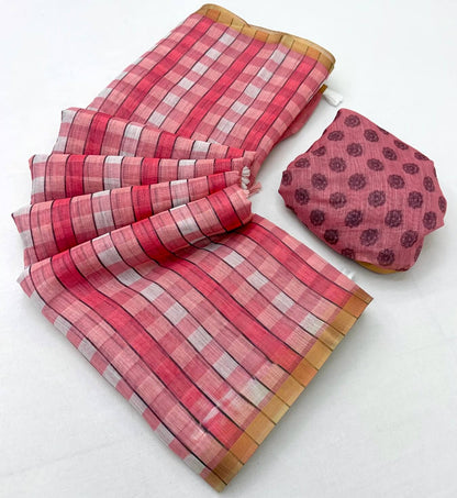 Invaluable Pink Printed Cotton Silk Saree With Staggering Blouse Piece