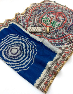 Palimpsest Royal Blue Printed Cotton Silk Saree With Profuse Blouse Piece