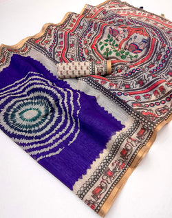 Murmurous Royal Purple Printed Cotton Silk Saree With Embrocation Blouse Piece