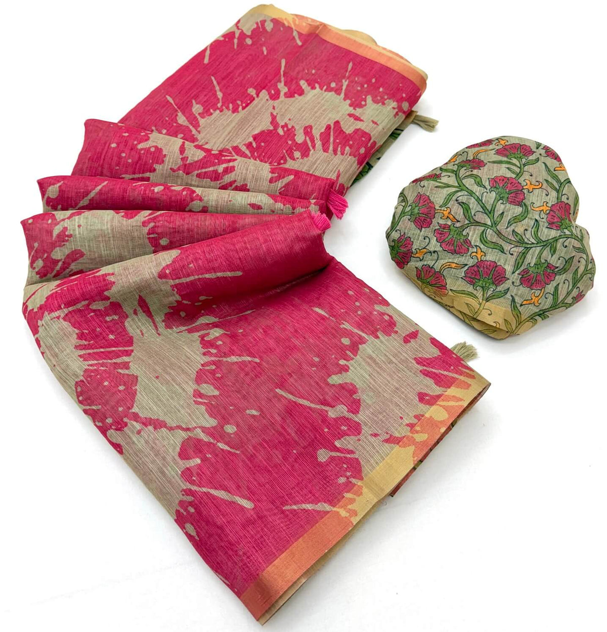 Ebullience Dark Pink Printed Cotton Silk Saree With Precious Blouse Piece