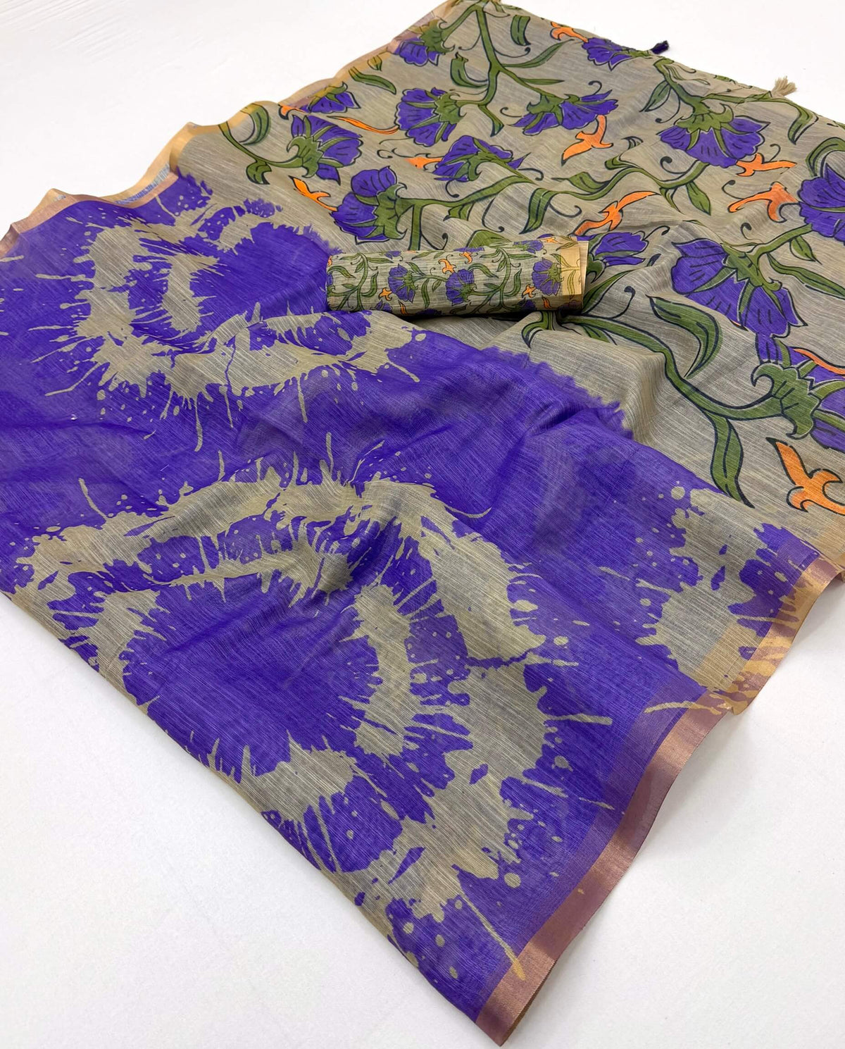 Phenomenal Royal Purple Printed Cotton Silk Saree With Fugacious Blouse Piece
