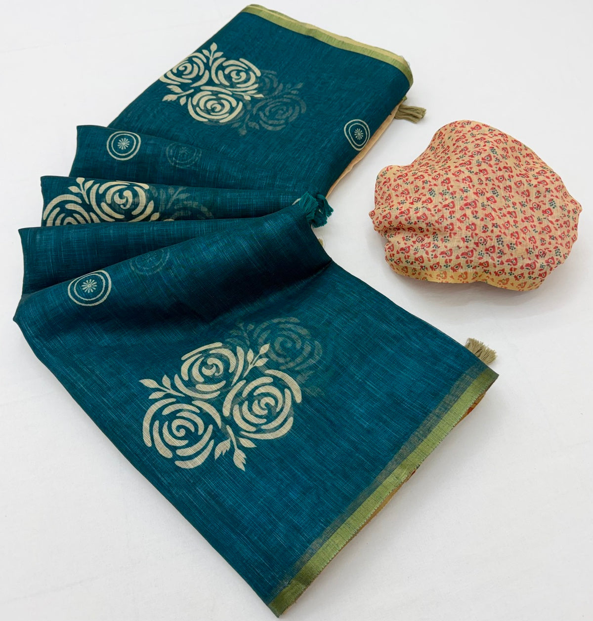 Classic Rama Printed Cotton Silk Saree With Epiphany Blouse Piece
