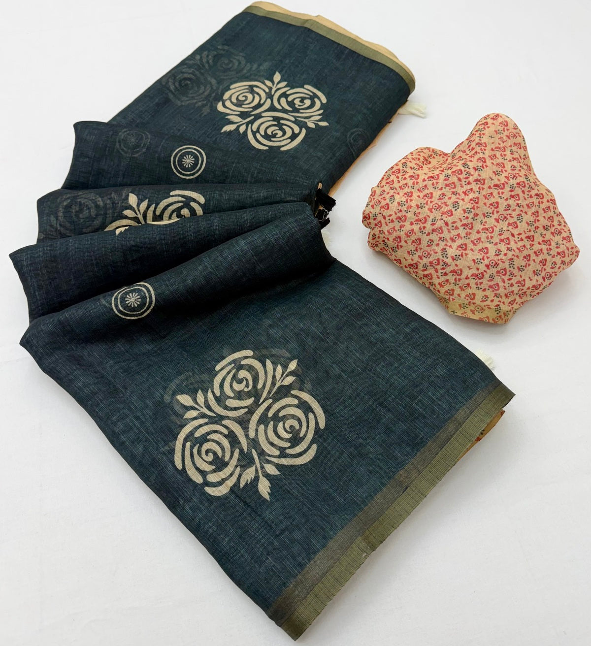 Beguiling Black Printed Cotton Silk Saree With Quixotic Blouse Piece