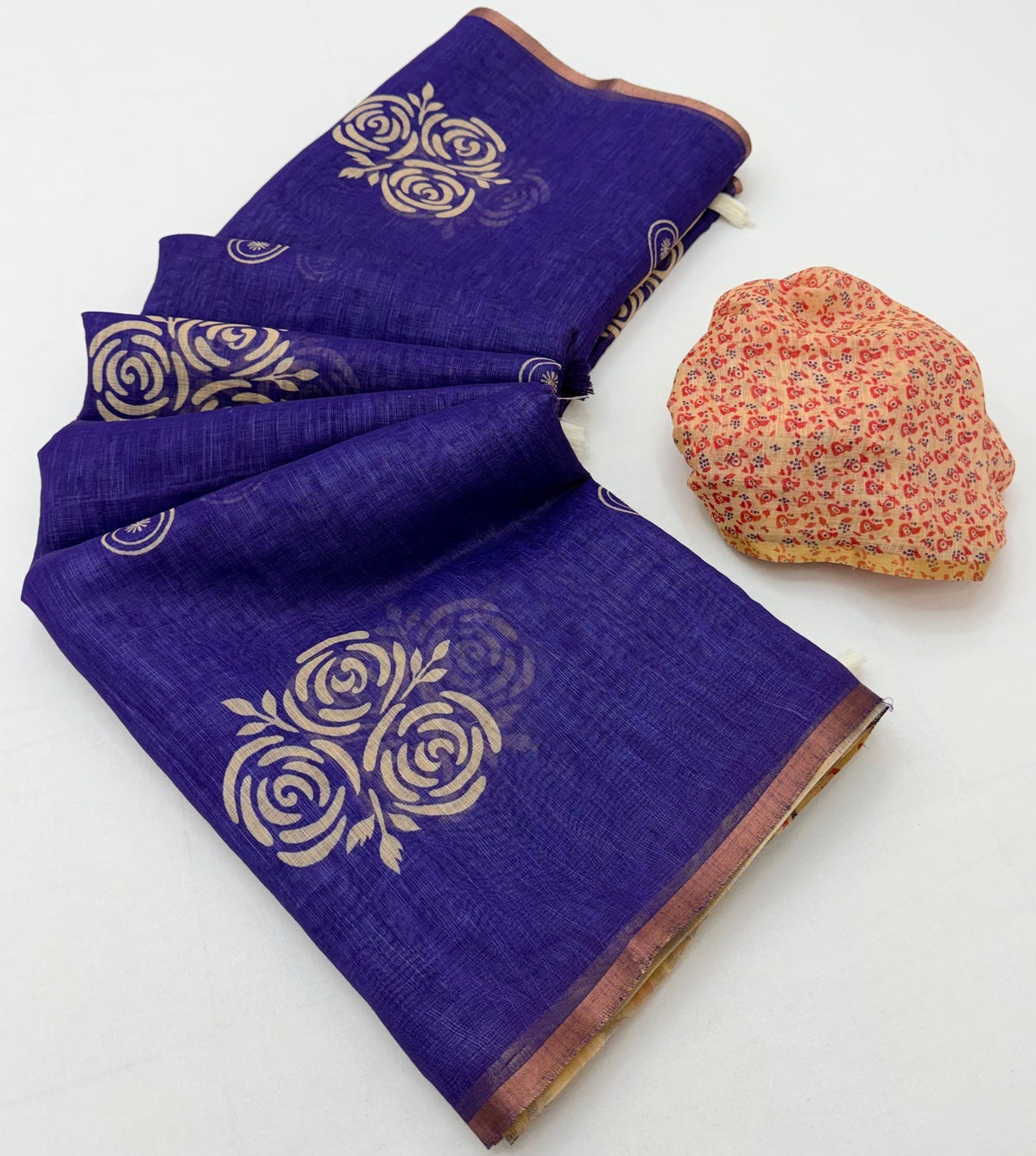 Enchanting Royal Purple Printed Cotton Silk Saree With Seraphic Blouse Piece