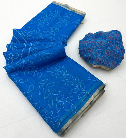 Ideal Royal Blue Printed Cotton Silk Saree With Murmurous Blouse Piece