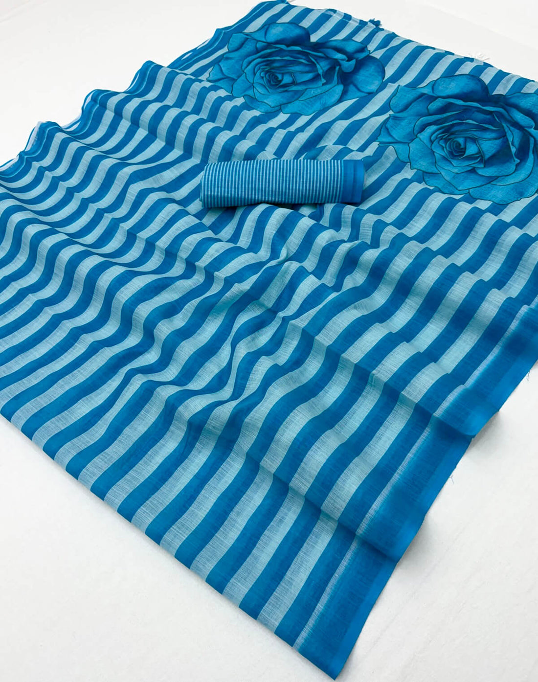 Prodigal Blue Printed Cotton Silk Saree With Redolent Blouse Piece