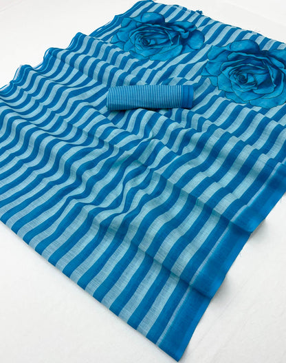 Prodigal Blue Printed Cotton Silk Saree With Redolent Blouse Piece