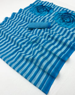 Prodigal Blue Printed Cotton Silk Saree With Redolent Blouse Piece