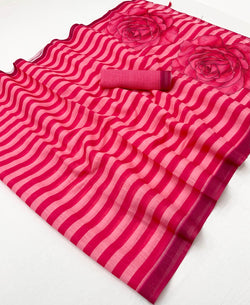 Ravishing Dark Pink Printed Cotton Silk Saree With Incomparable Blouse Piece