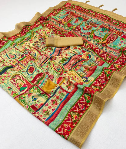 Panoply Beige Printed Viscose Silk Saree With Dalliance Blouse Piece