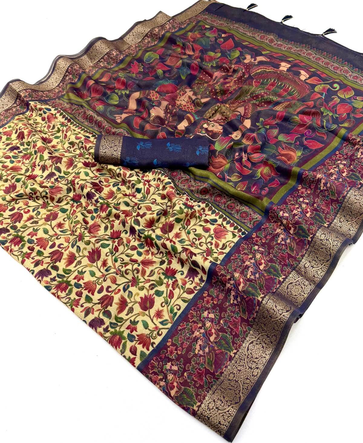 Ideal Beige Printed Viscose Silk Saree With Sensational Blouse Piece