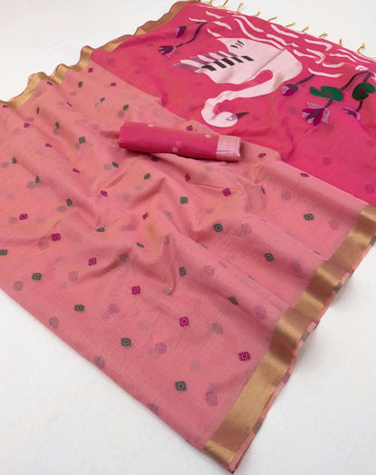 Exemplary Pink Pure Munga Cotton Silk Saree With Splendiferous Blouse Piece