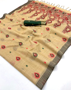 Dalliance Beige Pure Munga Cotton Silk Saree With Surpassing Blouse Piece