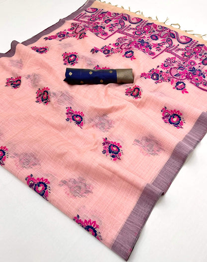 Forbearance Pink Pure Munga Cotton Silk Saree With Felicitous Blouse Piece