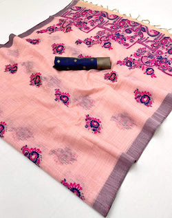 Forbearance Pink Pure Munga Cotton Silk Saree With Felicitous Blouse Piece