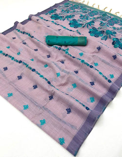 Panoply Lavender Pure Munga Cotton Silk Saree With Sensational Blouse Piece