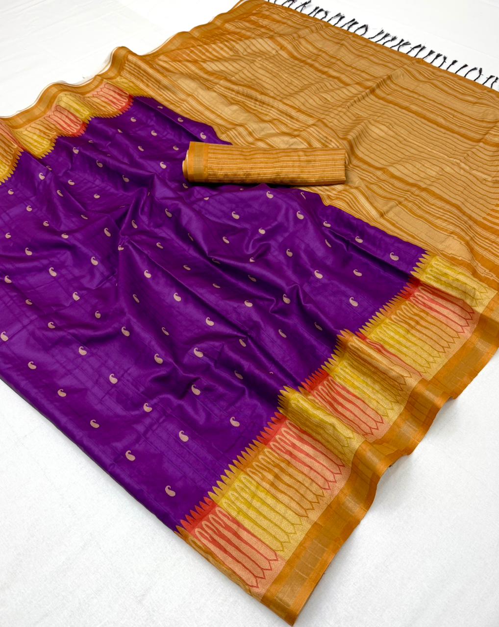 Epiphany Purple Pure Zari Weaving Banarasi Tussar Silk Saree With Imaginative Blouse Piece