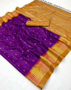 Epiphany Purple Pure Zari Weaving Banarasi Tussar Silk Saree With Imaginative Blouse Piece