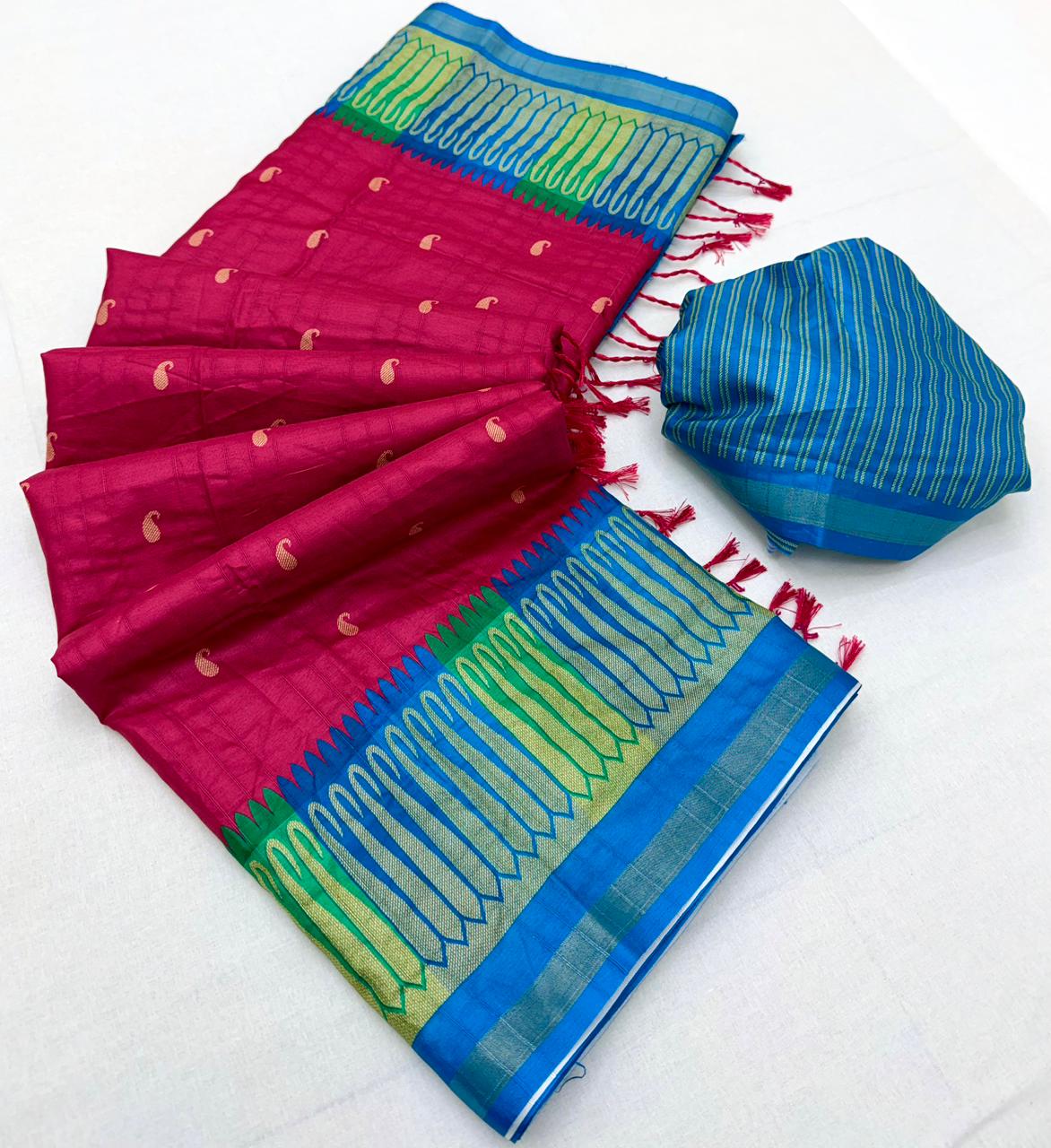 Palimpsest Wine Pure Zari Weaving Banarasi Tussar Silk Saree With Aplomb Blouse Piece