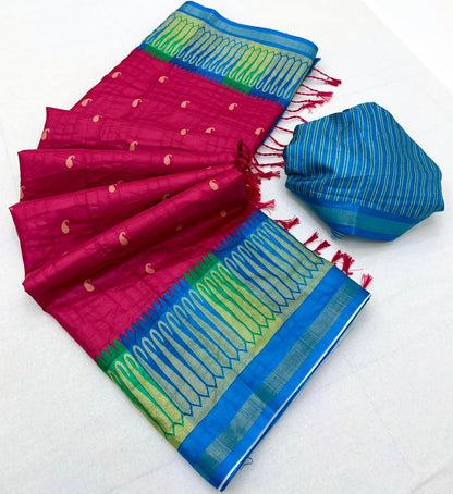 Palimpsest Wine Pure Zari Weaving Banarasi Tussar Silk Saree With Aplomb Blouse Piece